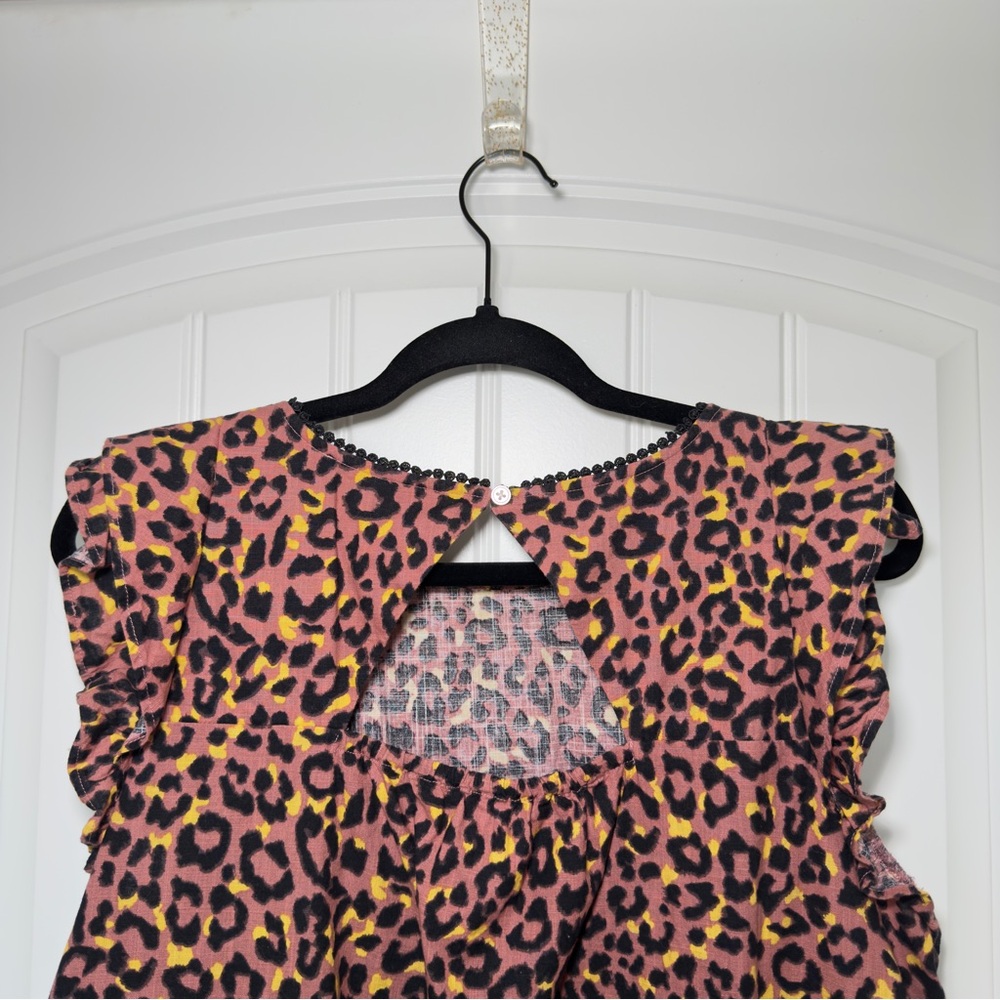 LOFT‎ Large Leopard Print Cutout Back Cotton Ruffle Shell Top - Picture 7 of 10